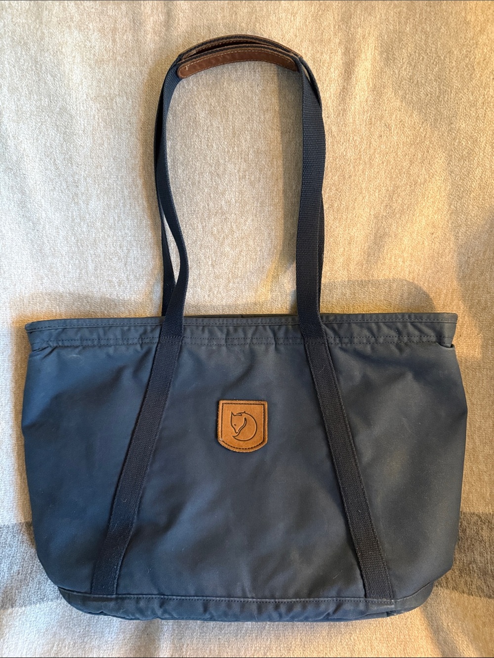 Fjallraven Navy Canvas Tote with Tan Leather Patch